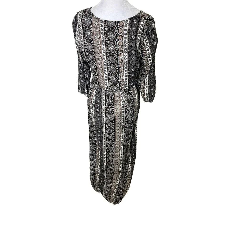 Abercrombie & Fitch Womens Dress Maxi Small Boho Black and Brown Front Slit